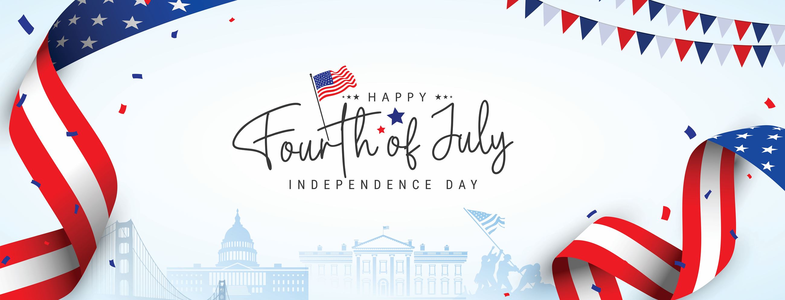 Decorative flags and text that reads 